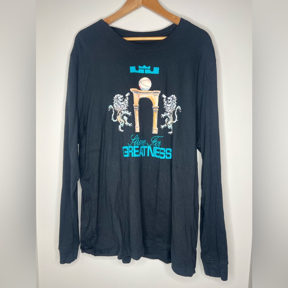 Nike Lebron James Strive for Greatness Shirt Mens Size 2XL Black Graphic LS Tee